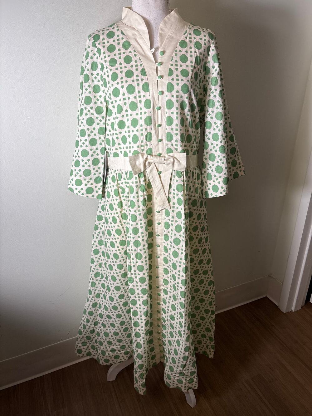 NWT Mestiza Solihya Green Bamboo Lattice Dress Sz 14